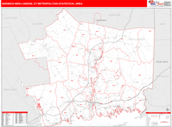 Norwich-New London Metro Area Digital Map Red Line Style